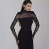 Women's Fall Fashion Temperament Semi-high Neck Gauze Patchwork Slim Dress