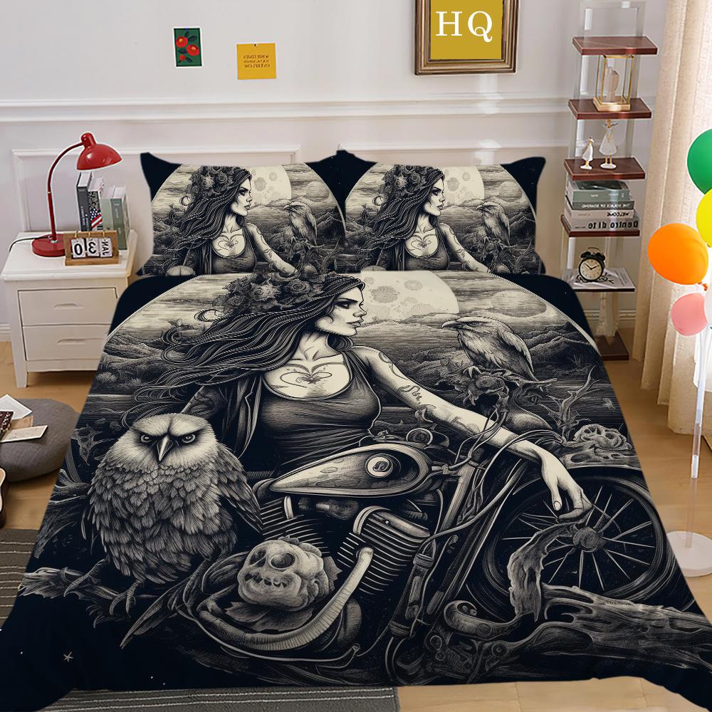 Beauty Skull Printed Home Bedclothes Single Size Polyester Bed Set Man Design Fashion Bedroom Decor