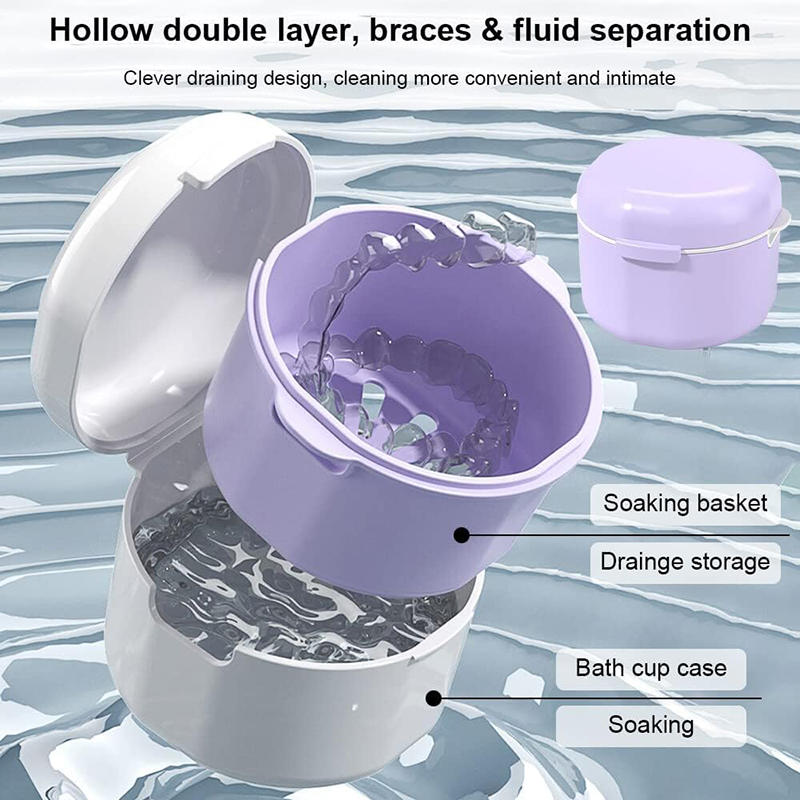 Orthodontic Retainer Storage Box Soaking Invisible Teeth Denture Cleaning Tooth Storage Portable Belt Storage Case