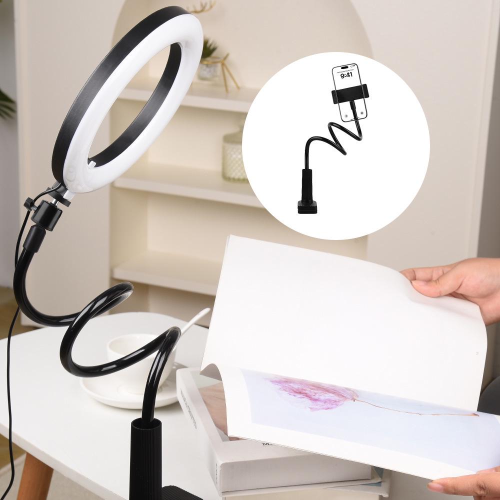 Adjustable Spiral Base Phone Holder with Fill Light for Bedside Use