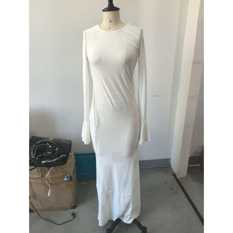 

Elsa European and American Women clothes Spring and Summer New Fashion Elegant Beach Holiday Style Backless Lace-up Horn Long sleeve dress White S