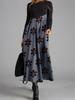 Women Color Block Floral Print Long Sleeve Maxi Dress Casual Loose A Line Long Dress S-XXXL