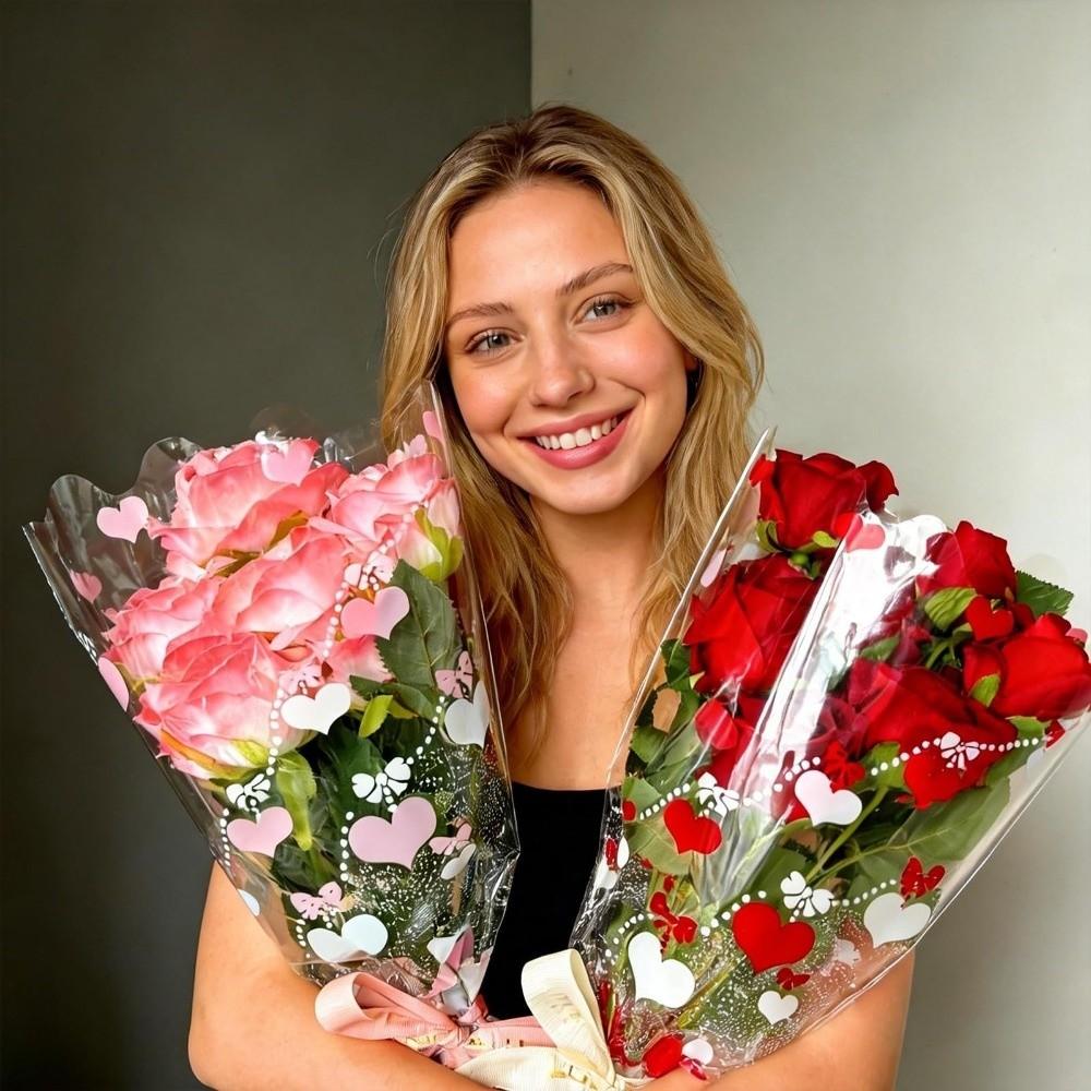 100 Pieces Transparent Plastic Rose Bouquet Bags Flower Arrangement Bags Home Decoration