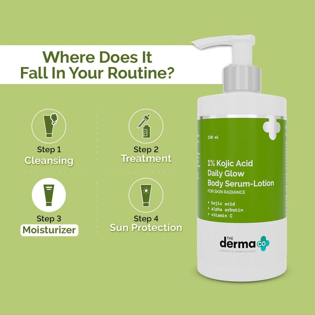 The Derma Co 1% Kojisäure Daily Glow Body Serum Lotion 250 ml 2er-Pack Für strahlende Haut