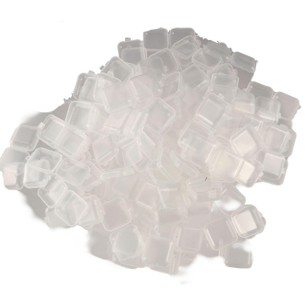 100 Pcs ABS Jewelry Storage Case Transparent Square Plastic Case Mini Storage Box  Finger Ring