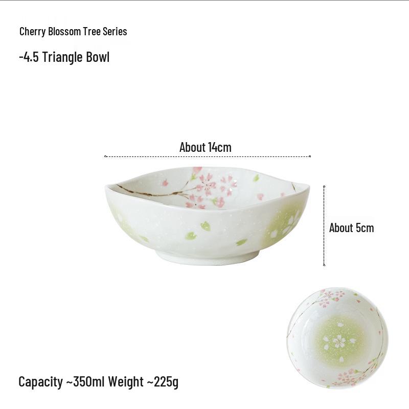 Cherry Blossom Ceramic Bowl & Plate Set: Includes Rice Bowl, Soup Bowl, Large Plate, Dish Plate, and Large Noodle Bowl - Japanese Imported.