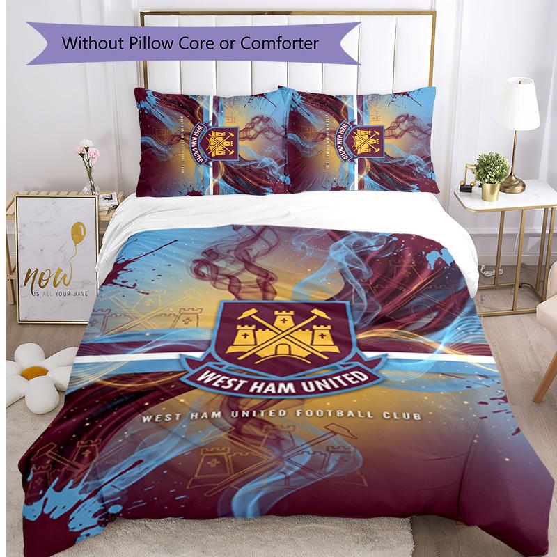 Set Lenzuola Stampato West Ham United Football 3 Pezzi, Comodo Set Copripiumino per Camera da Letto Amico della Pelle