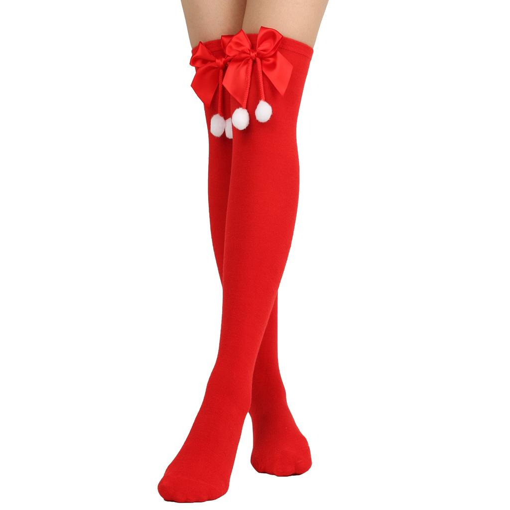 Women's Bowknot Christmas Stocking Pom-pom Socks Over-the-knee Socks
