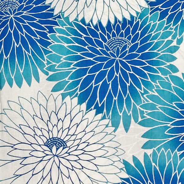 Kyoto Kimono Yuzen Yukata and Obi Set Blue Chrysanthemum Floral Print Retro Modern Yukata (2 Pieces)
