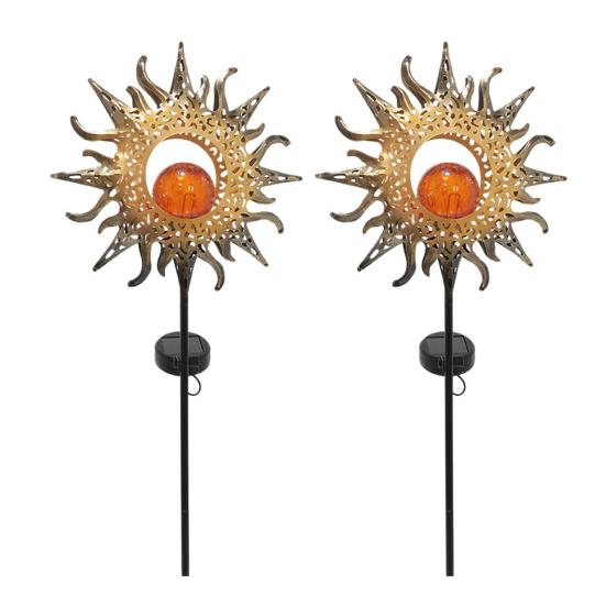 Outdoor Solar Decor Light Artistic Stake Light for Garden Pathway Iron Flame Sun Patio Yard