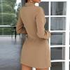 Women's INS Temperament Elegant Long-sleeved Lace-up Pleated High-waist Dress V-Neck Pleated Blazer Dress, Commuter Sexy Mini Skirt