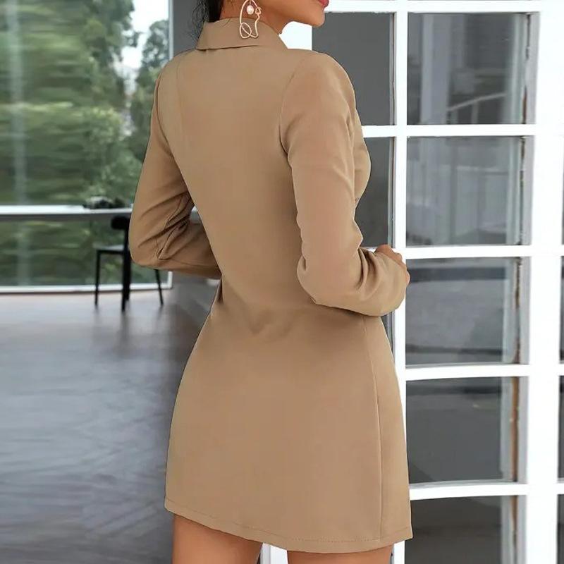 Women's INS Temperament Elegant Long-sleeved Lace-up Pleated High-waist Dress V-Neck Pleated Blazer Dress, Commuter Sexy Mini Skirt
