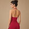 Dfyne Impact Seamless Halter Neck Yoga Tank Top with Chest Pads and Stylish Back Design