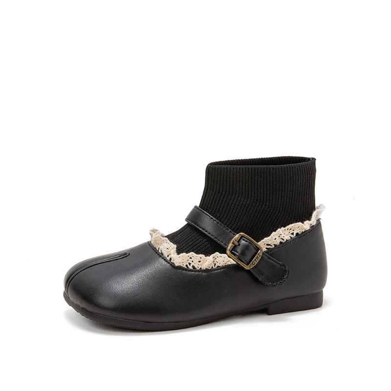 Girls short boots 2025 new spring and autumn children's boots black socks boots soft sole autumn women's treasure princess shoes small leather shoes