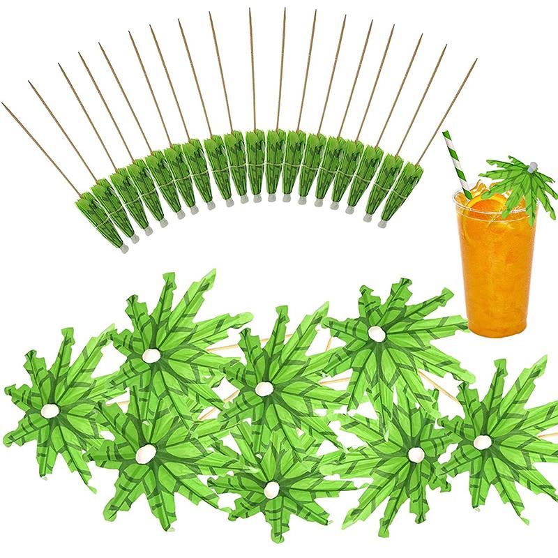 10 Pcs Tropical Palm Tree Paper Umbrella Cocktail Food Fruit Picks Cupcake Toppers Hawaiian Birthday Party Wedding Decorations