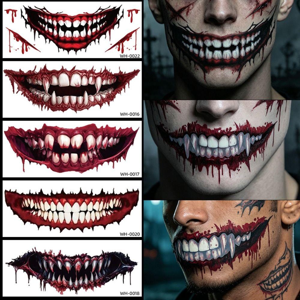 Scary Bloodiness Big Mouth Tattoo Sticker DIY Temporary Scar Stickers  Kids Gift