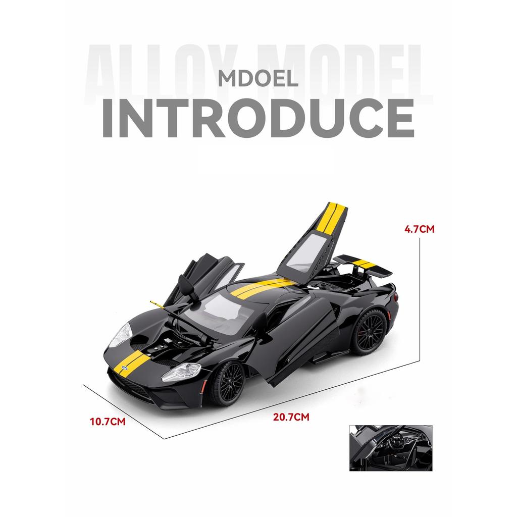 1/24 Ford GT Alloy Super Sports Car Model Diecasts Metal Racing Vehicles Car Model High Simulation Sound and Light Kids Toy Gift