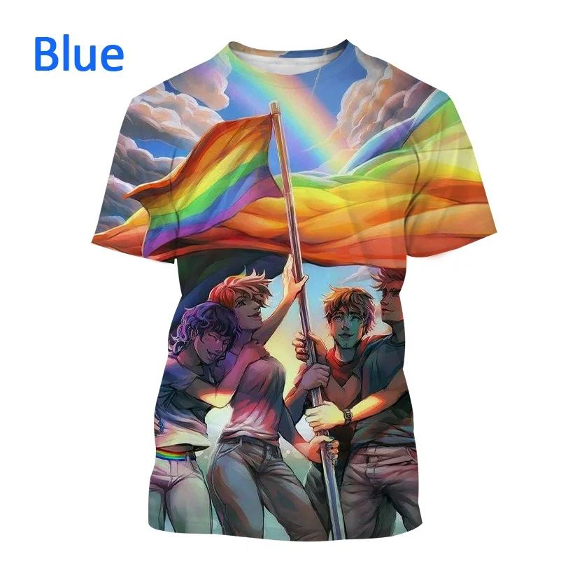 Nova camiseta com estampa 3D de arco-íris para homens e mulheres, gola redonda, casual, manga curta, camiseta grande, moda, tops, tendência, roupas unissex