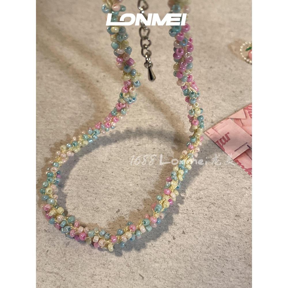 

Colorful Bohemian Rice Bead Clavicle Necklace for Women – Trendy Niche Temperament Celebrity Style Real Gold Plated