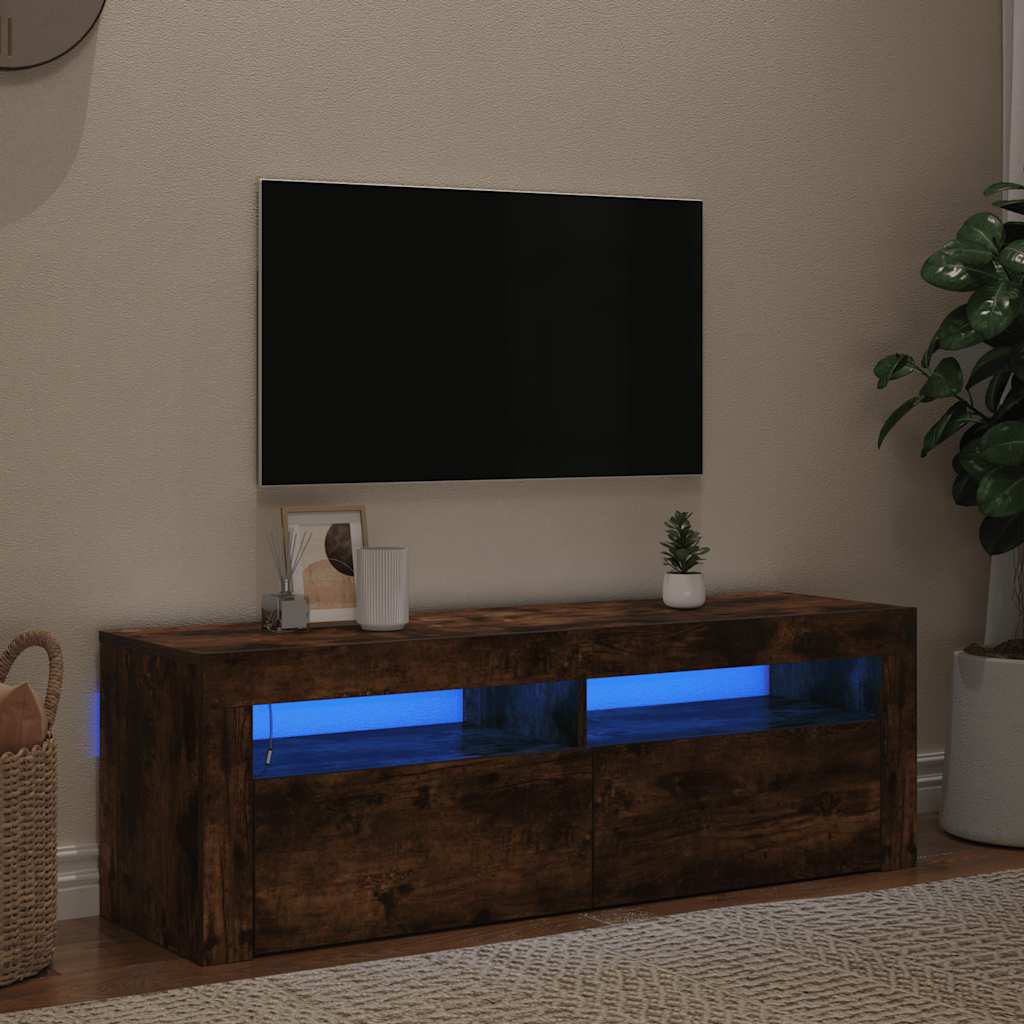 TV Cabinet with LED Lights Smoked Oak Finish 120 X 35 X 40 Cm