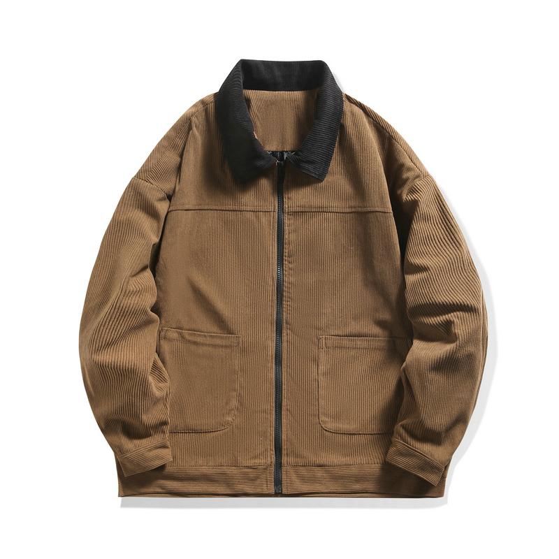 Streetwear Work Jackets Mens Fashion Style With Big Pockets Corduroy Bomber Jackets Full Zip Fall Jacket Outwear 3 Colors M-5XL