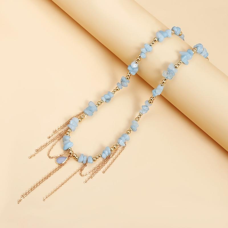 Dainty Waterdrop Crystal Pendant Necklace Adjustable Clavicle Chain with Movable Tassels Detailing And Pearls Accent