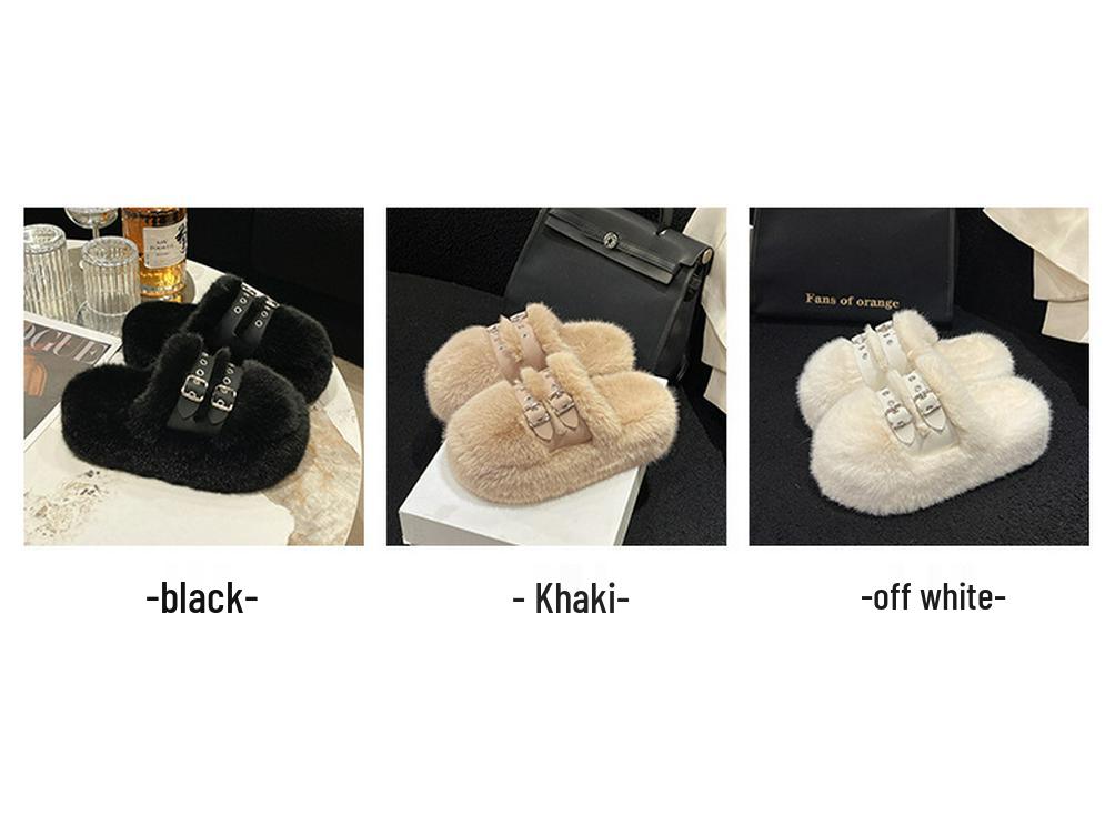 2025 Autumn/Winter Women's Plush Platform Slippers - Cozy Cotton, Thick Sole, Closed Toe
