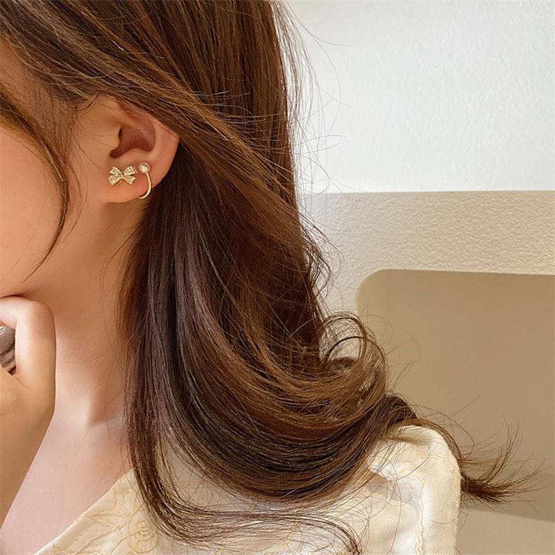 Trendy Korean Bowknot Earrings With Full Rhinestones For Women Fashion Accessories