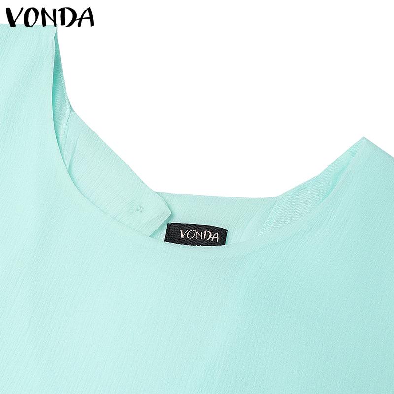 VONDA Damska Okrągły Dekolt Krótki Rękaw Jednolity Casualowa Długa Elegancka Sukienka