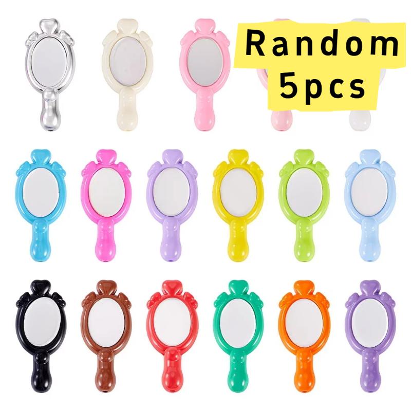 5/10/20Pcs Mini Cartoon Handheld Mirrors Straight Hole Beads Diy Jewelry Garment Pendant Accessory Dollhouse Decor