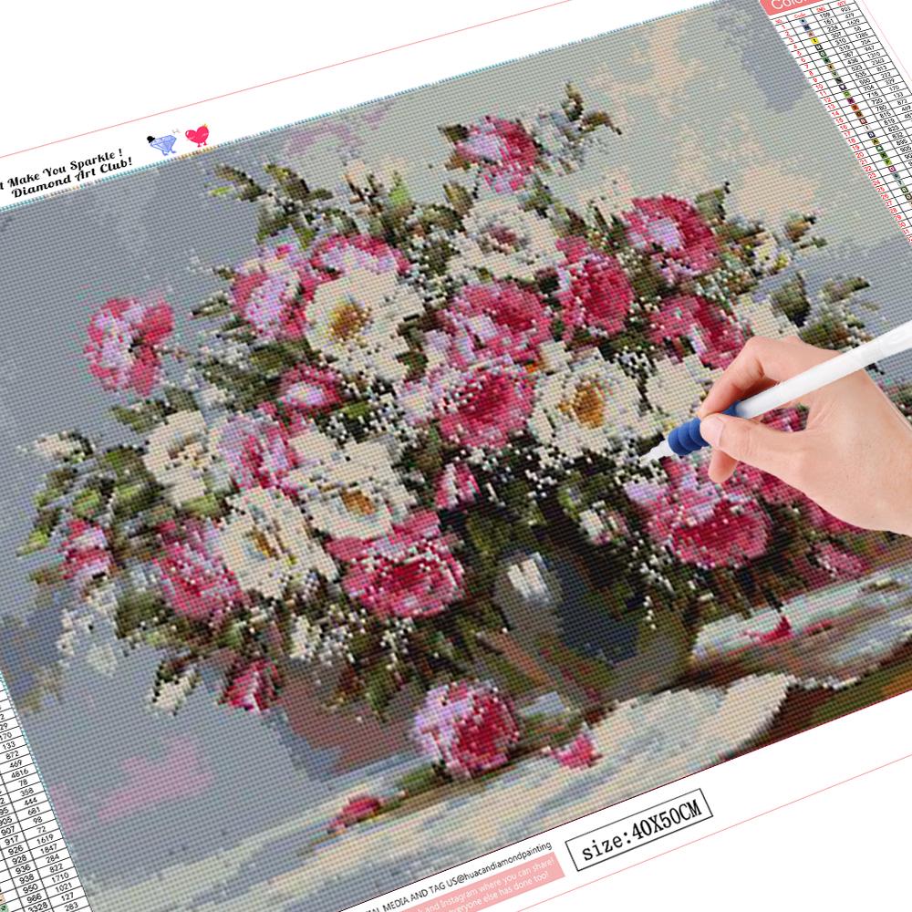 huacan 5D DIY Mosaic Diamond Painting Flowers Full Round Home Decor Picture