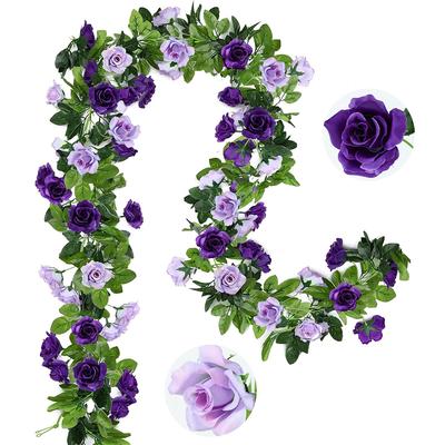 2/3Pcs Artificial Rose Garland Fake Purple Flower Hanging Vines Silk Floral Ivy Home Wall Outdoors Wedding Arch Party Decoration