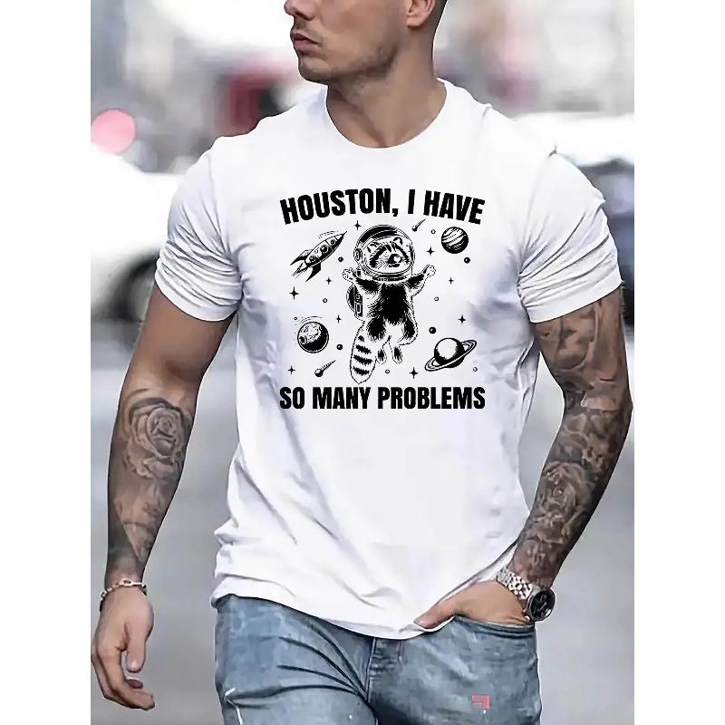 Creative Astronaut Raccoon Graphic Print Men s Fashion Trendy Crew Neck Short Sleeve Casual Comfortable Summer Lightweight Tee S