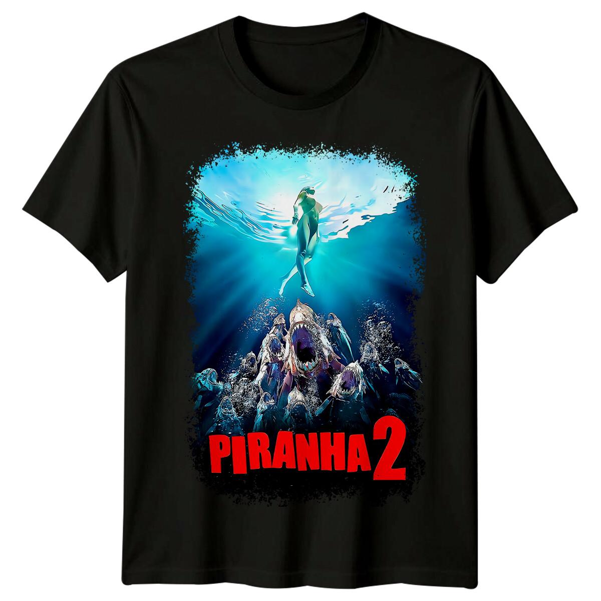 

Piranha II- The Spawning (1982) Movie Poster Inspired T-Shirt Retro 80s Tee S разноцветный