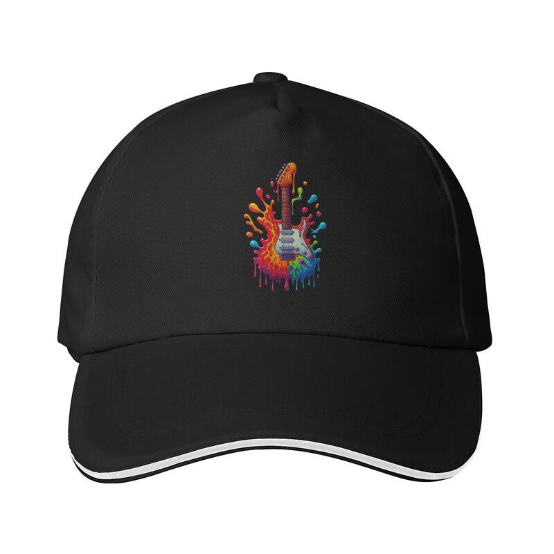 Rainbow Paint Splatter Electric Guitar Baseball Cap Unisex Adjustable Polyester Casual Sun Hat