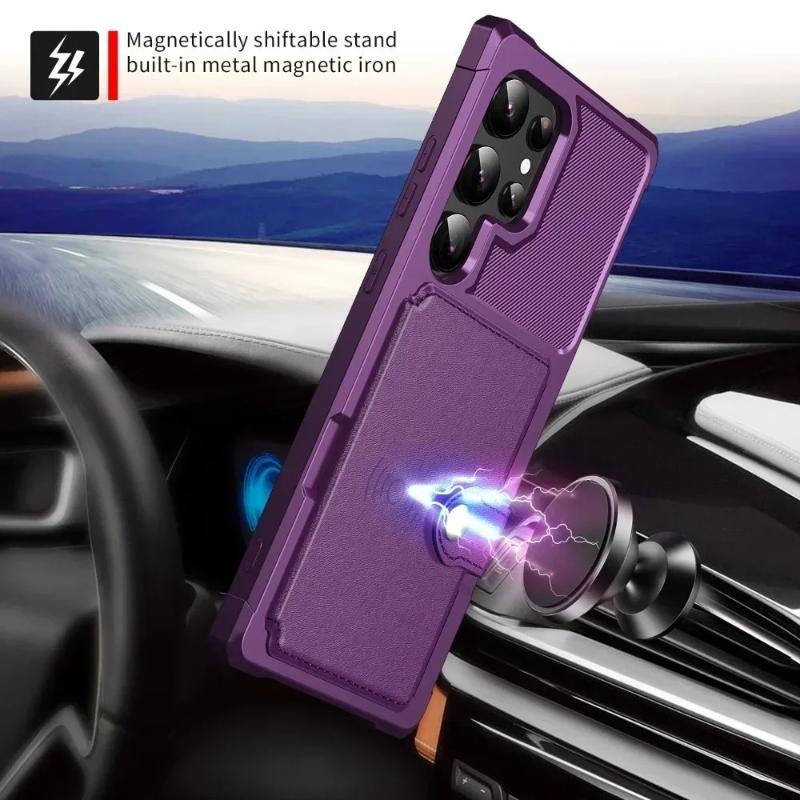 Wallet Card Holder Armor Shockproof Case For Samsung S25 Ultra S24 FE S23 Plus S22 S21 S20 Ultrs S25edge Matte Silicone Cover