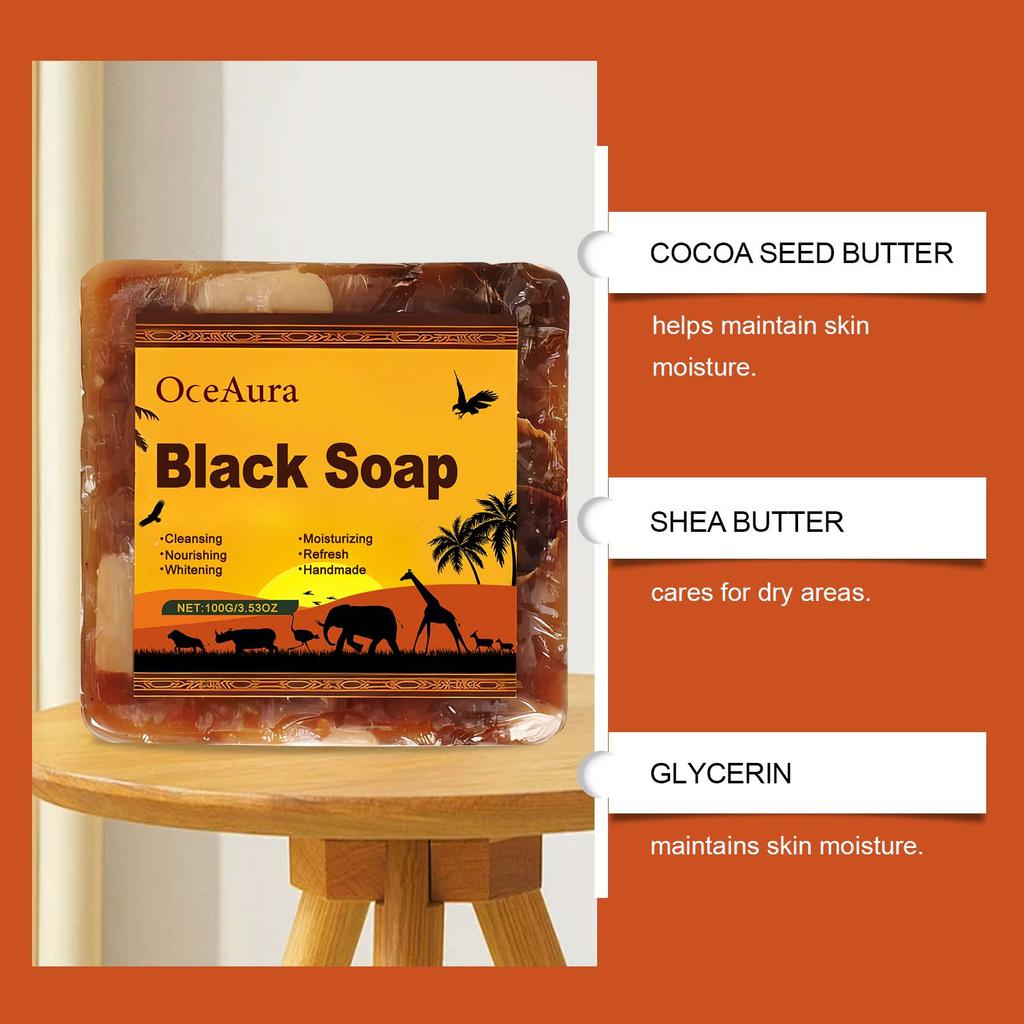 African Black Soap, Gentle Cleansing, Moisturizing & Refreshing, Clean Skin with Rich Fine Lather, Easy to Rinse, Full Body Use