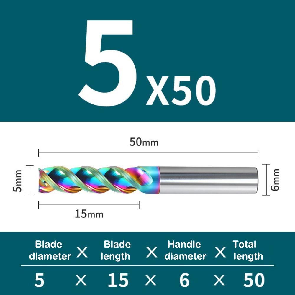 

HRC65 3 Flute End Mill Coated High Gloss Aluminum Engraving Router Bits Special CNC Endmill 5.0x15x6x50