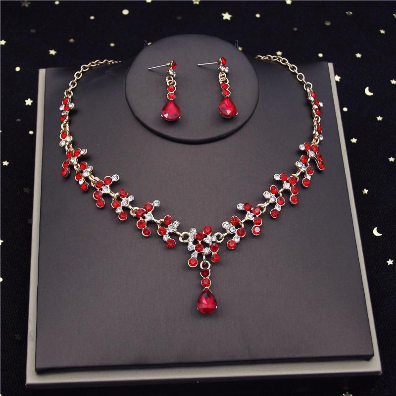 Quality Crystal Bridal Jewelry Sets for Women Fashion Circle Earrings Necklace Set Bride Crown Tiaras Prom dubai jewelry sets