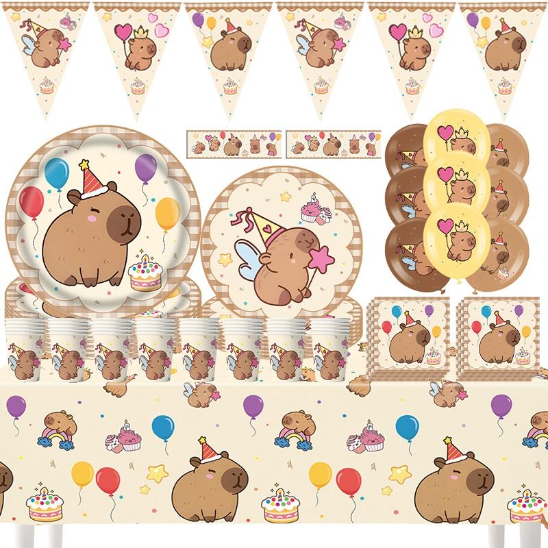 Capibara Capybara Birthday Decoration Disposable Tableware Birthday for Bara Baby Shower Tableware Balloons Capibara Cumpleaños