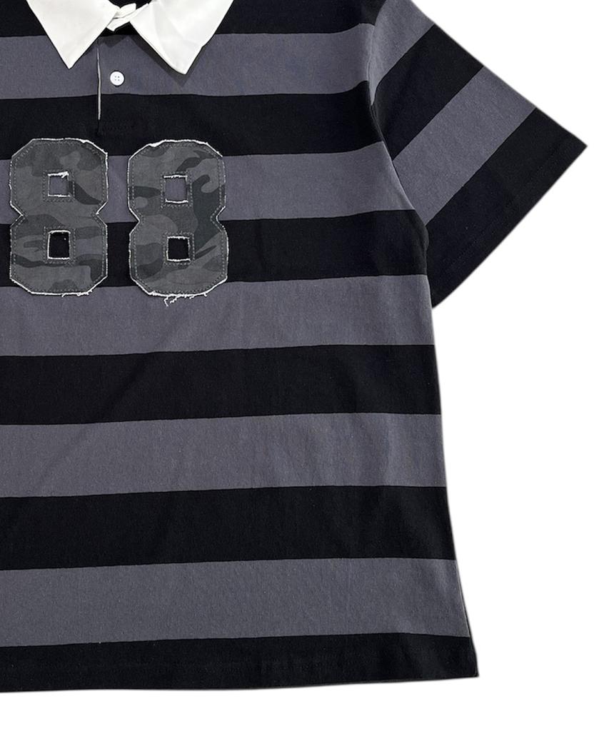 SK8ER ROCK 88 Stripe Rugby Shirt ((Gray*Black))