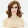 Synthetic Elegant Short Curly Wave Hair Brown Bob Wig Side Parting Bangs for Women Natural Fluffy Daily Cosplay Party