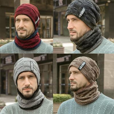 Winter-Beanie-Mützen-Schal-Set, warme Strickmütze, Totenkopf-Mütze, Halswärmer mit dicker, mit Fleece gefütterter Wintermütze und Schal für Männer und Frauen