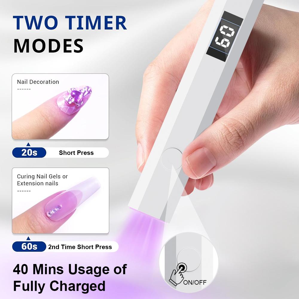 Timing Display Mini Handheld UV Light for Gel Nails, Rechargeable LED Nail Lamp with 20s/60s Timer for Flash Cures and Quick Dry