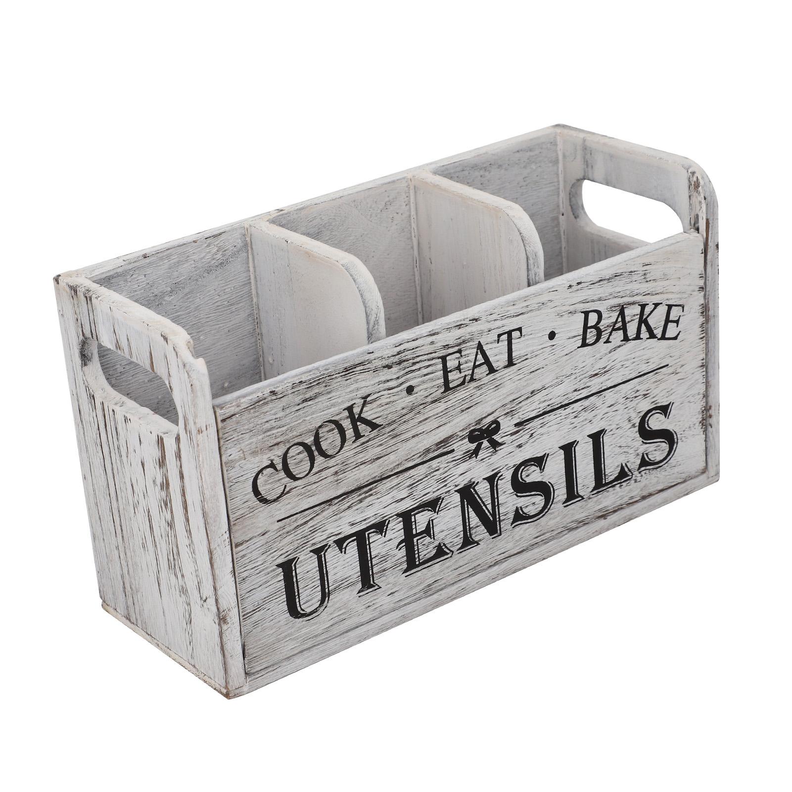 

Подставка для кухонных принадлежностей с 3 отделениями, деревянный органайзер для хранения на столешницу, декор кухни в стиле фермерского дома, белый