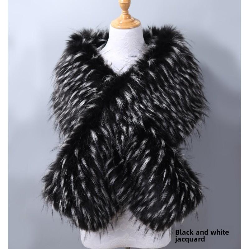 Autunno Inverno di Alta Qualità Lungo Nuovo Pelliccia Sintetica Capelli di Volpe Abito da Sposa da Sera Ispessito Scialle Grande Mantella sciarpa Sciarpa da Donna