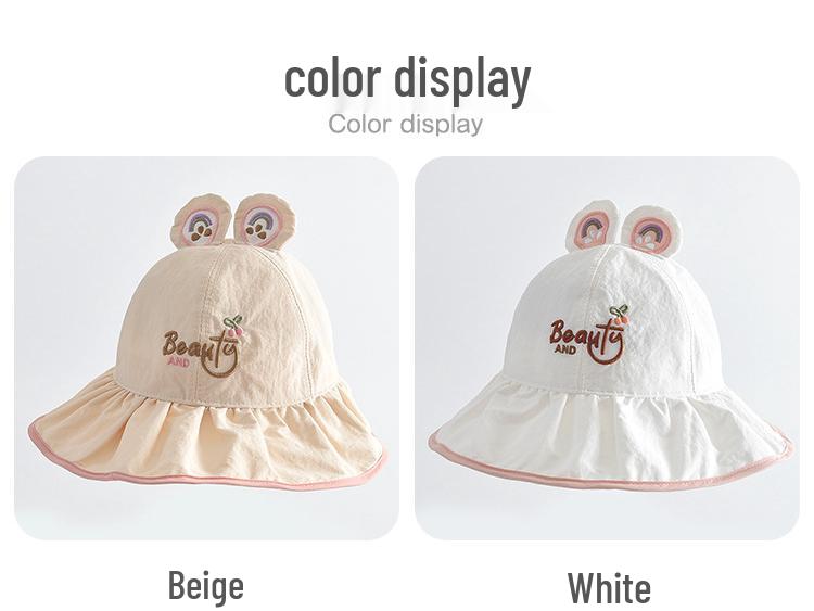 Children's Cute 3D Ears Bucket Hat - Windproof, Sun-Protective, Embroidered Fisherman Style