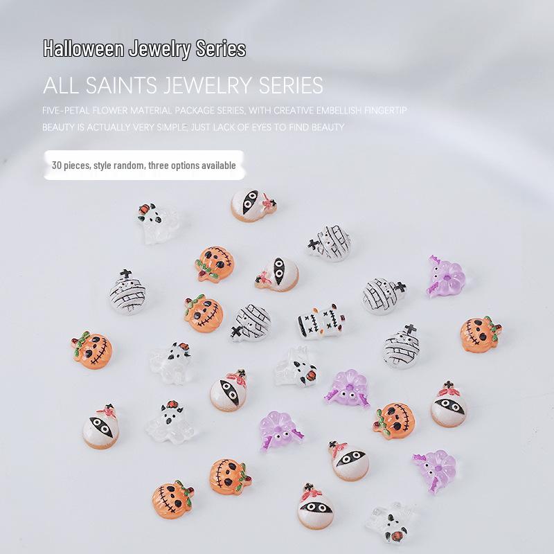Halloween Punk Nail Art: Spiderwebs, Skulls, Witch, Ghost, Pumpkin Resin Decorations