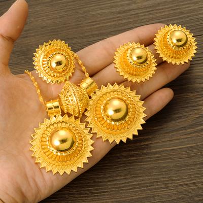 Collane con ciondolo in zircone eritreo ed etiope, orecchini, anello per donna, colore oro, regali di nozze africani