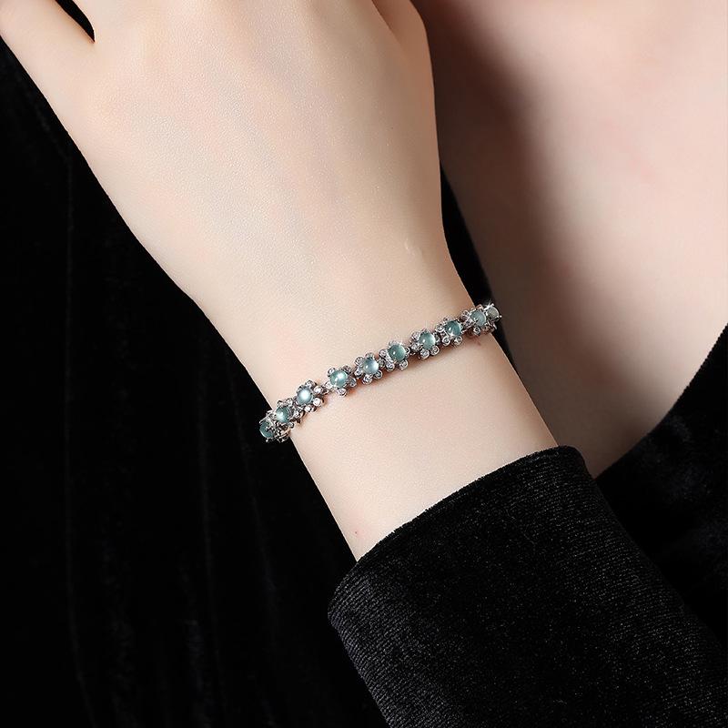 S925 Sterling Silver Blue Jade Bracelet: Stylish, Non-fading, Retro Chinese Design for Women